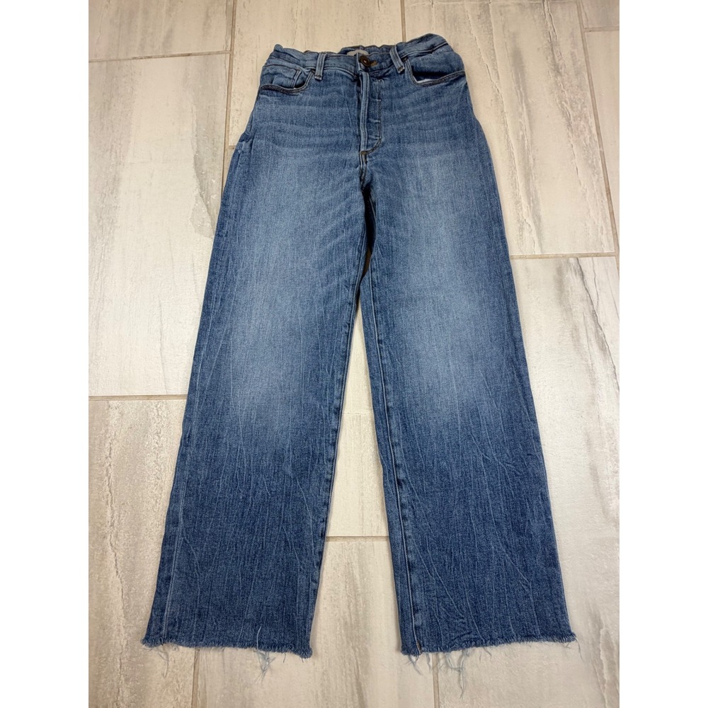 Edyson Vincent Wide Leg High Rise Blue Jeans Raw Hem Size 24 N055PA3 Made in USA